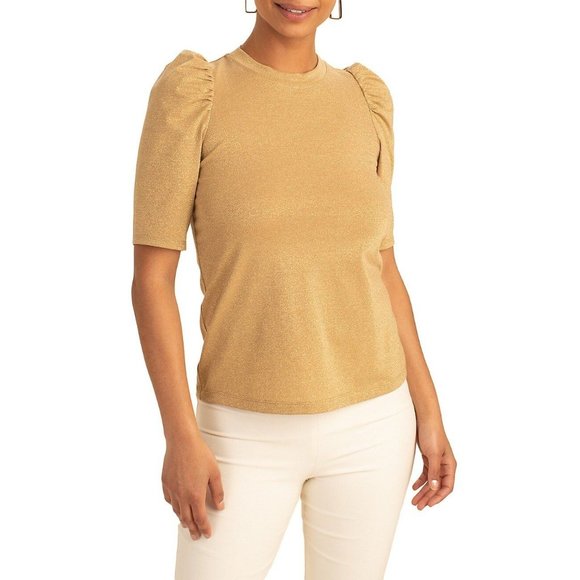 TRINA TURK Forbidden Puff-Sleeve Top in Gold - NWT - Picture 1 of 3